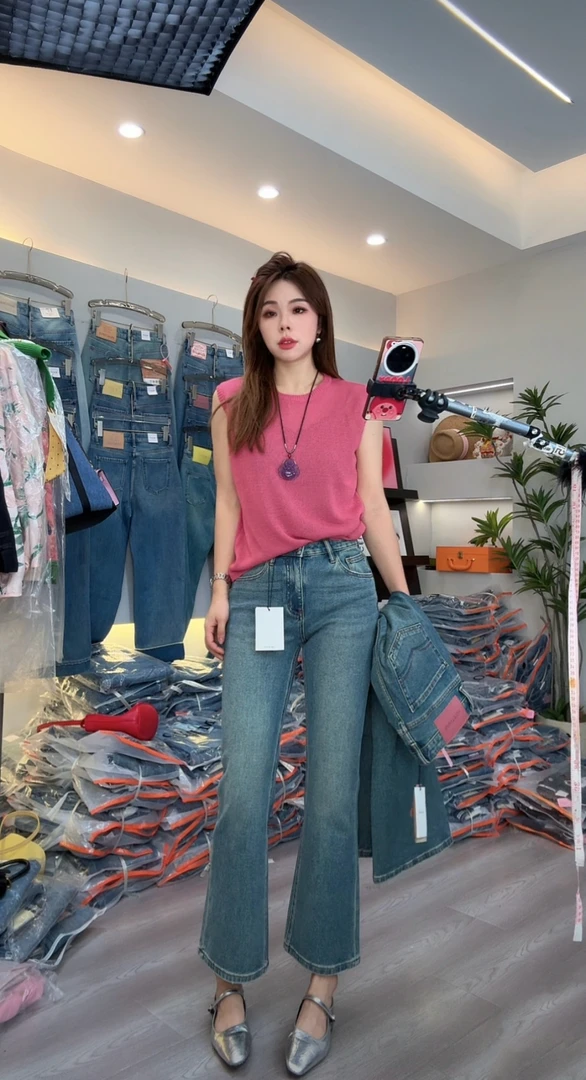 M.Duo【83058】2025春季休闲时尚百搭气质显瘦九分微喇裤