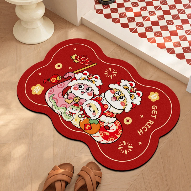 红色喜庆浴室吸水地垫蛇年家用卫生间门口速干脚垫子厕所防滑地毯