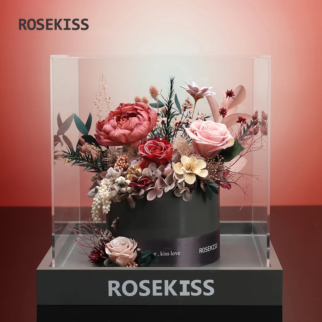 ROSEKISS玫瑰真花束永生花礼盒摆件圣诞情人节生日新婚礼物高级感