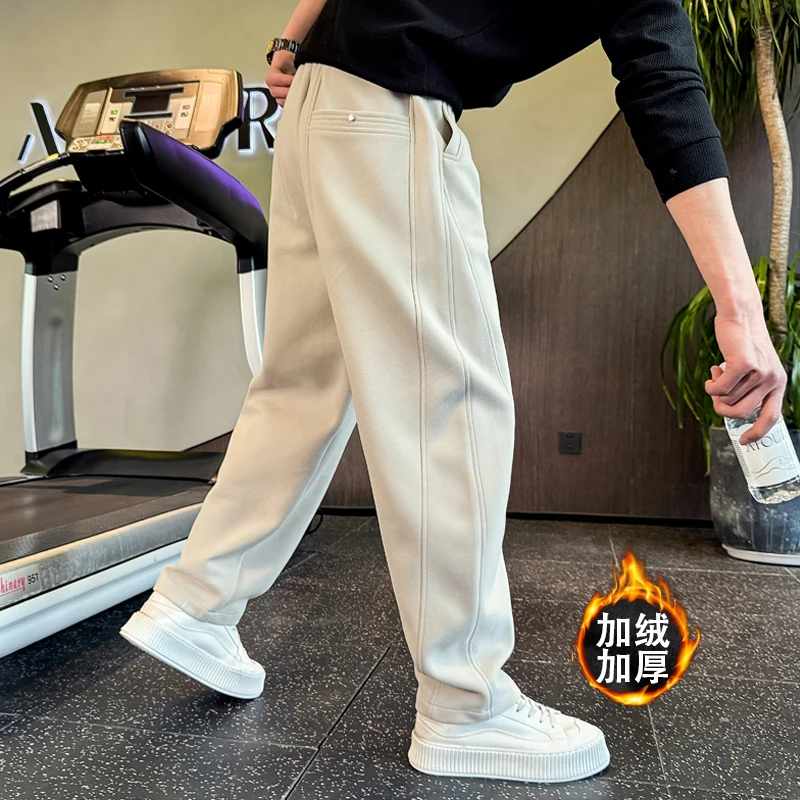 潮牌加绒加厚卫裤男士秋冬款直筒运动裤新款痞帅宽松潮流休闲裤子