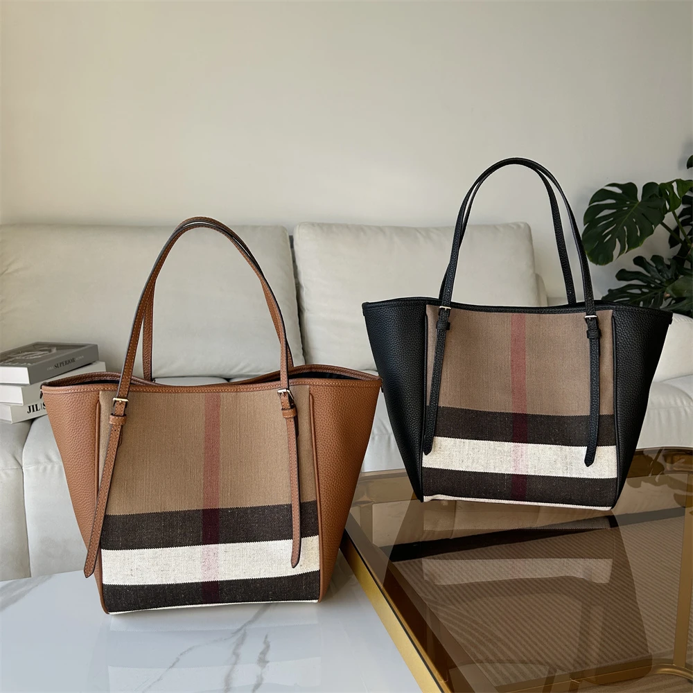 新款黄麻料格子格纹托特包tote变形包通勤高颜值复古大容量女2025
