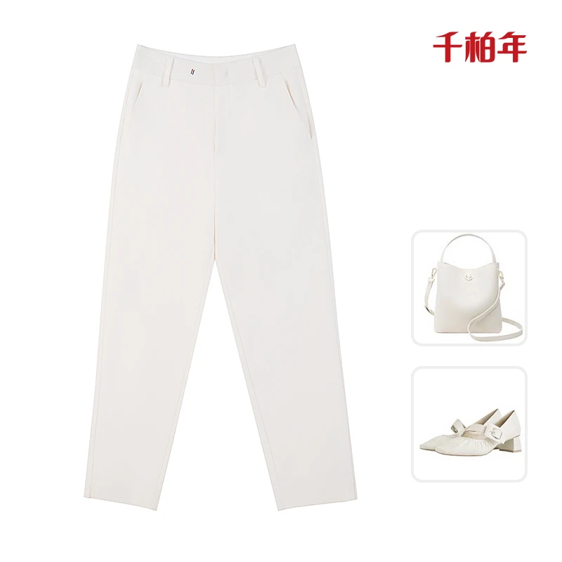 千柏年【百搭气质女神裤】舒适微弹通勤高腰休闲裤-C119