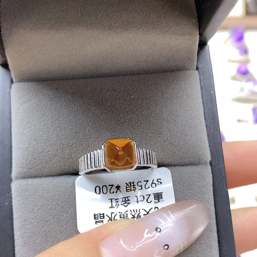如****戒指水晶银S925镶嵌纯天然无优化黄水晶Q假一赔十