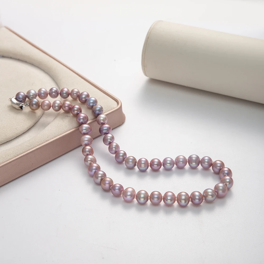 【上新】9-10mm紫色强光无核珍珠项链 大点位