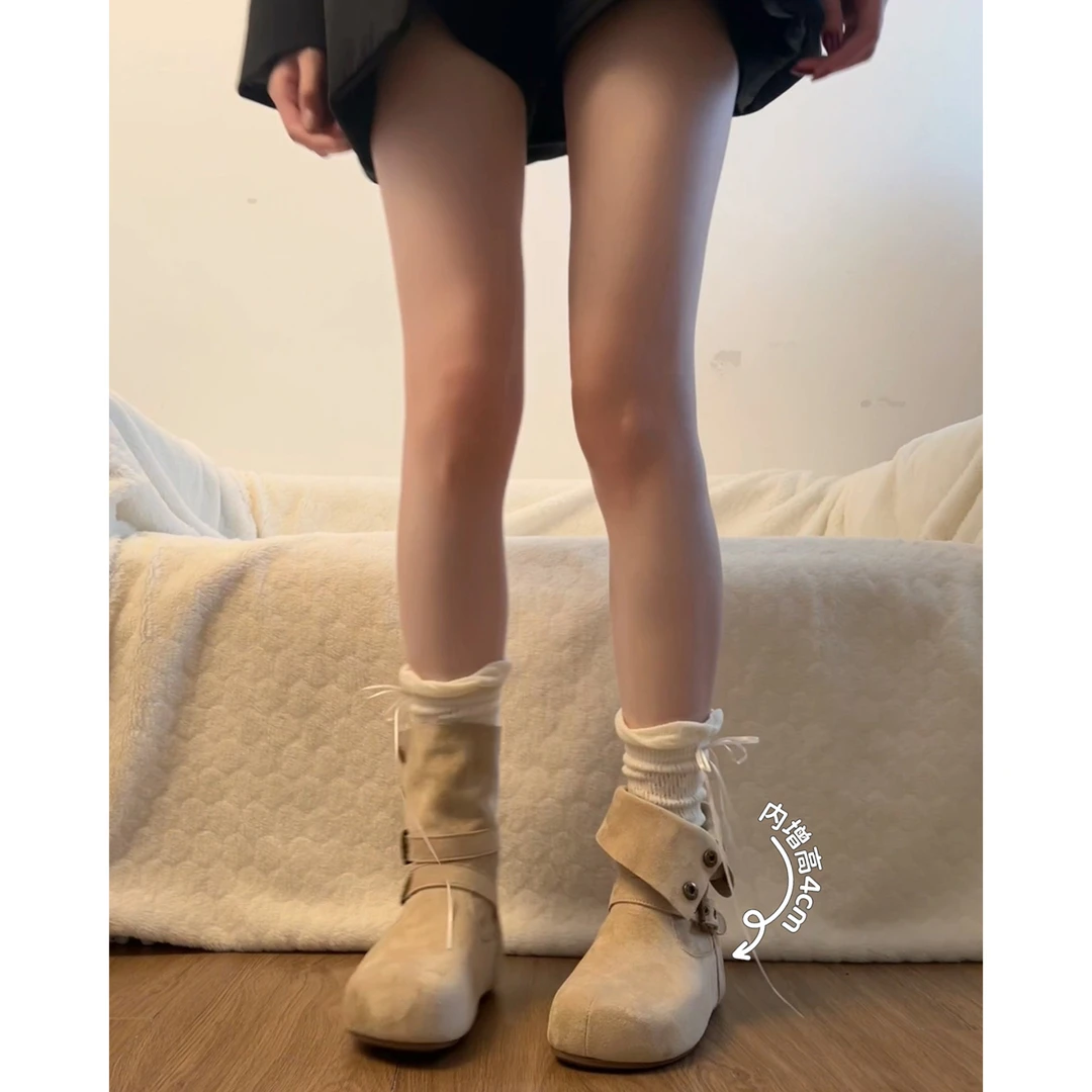南在南方复古百搭增高厚底靴子女2025新款秋季配裙子显瘦勃肯短靴