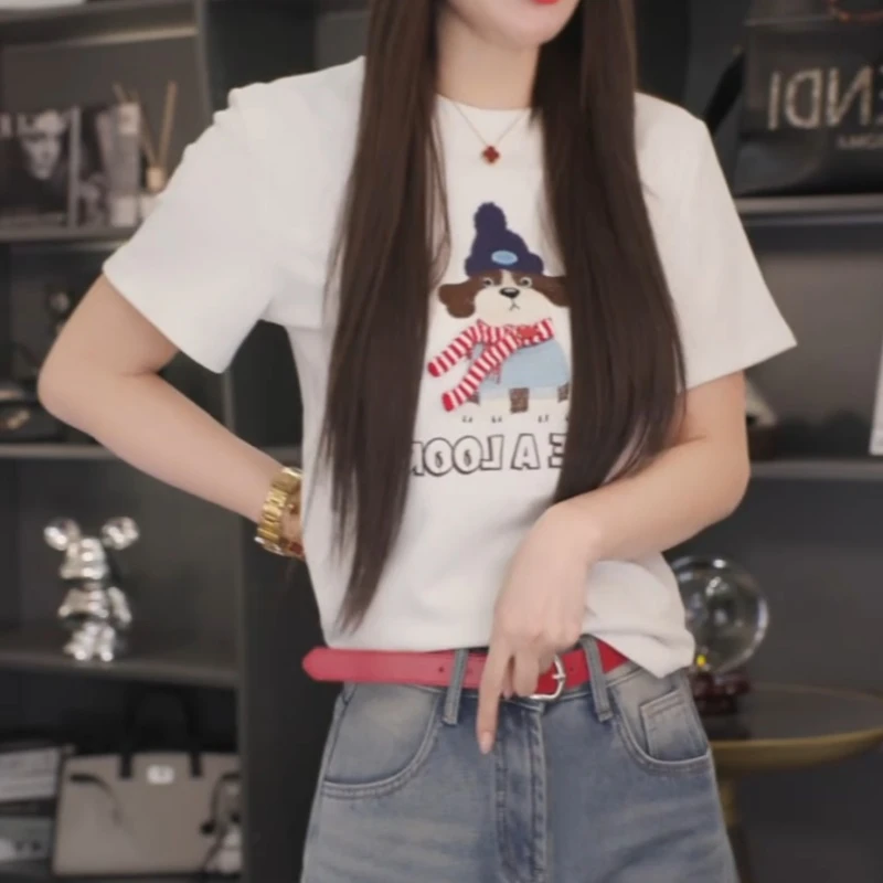 『圣诞小狗』新款设计师时尚休闲百搭短袖上衣LK2509129