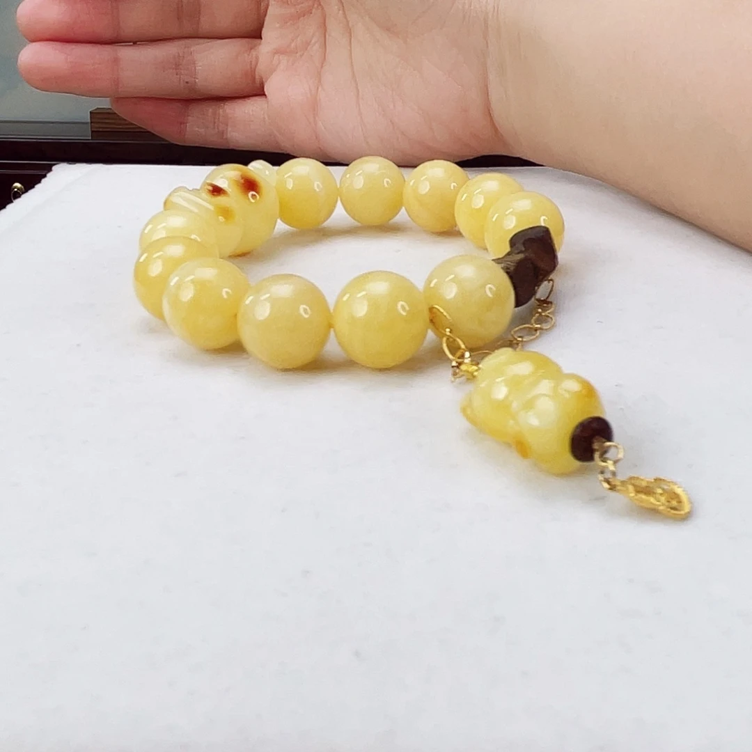 蜜蜡手链18K金镶嵌蜜蜡14.5