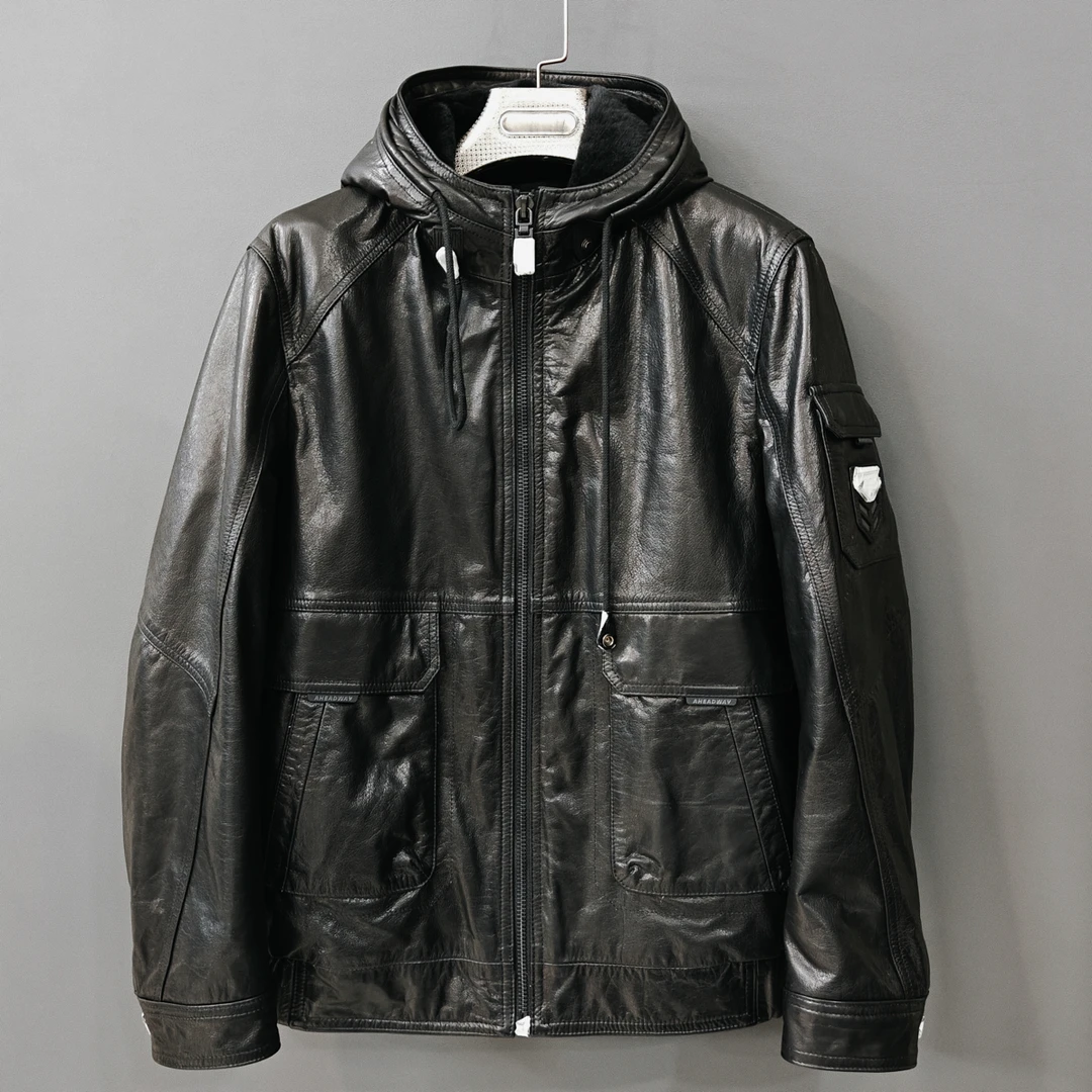 连帽海宁新款头层牛皮内胆羊毛内胆冬季保暖男士保暖加厚外套