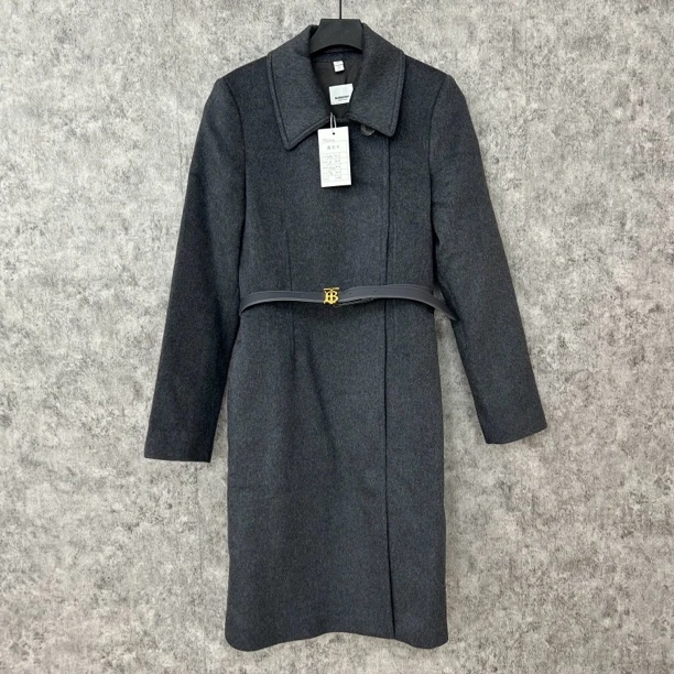 95新 BURBERRY/博柏利 灰色翻领羊绒大衣