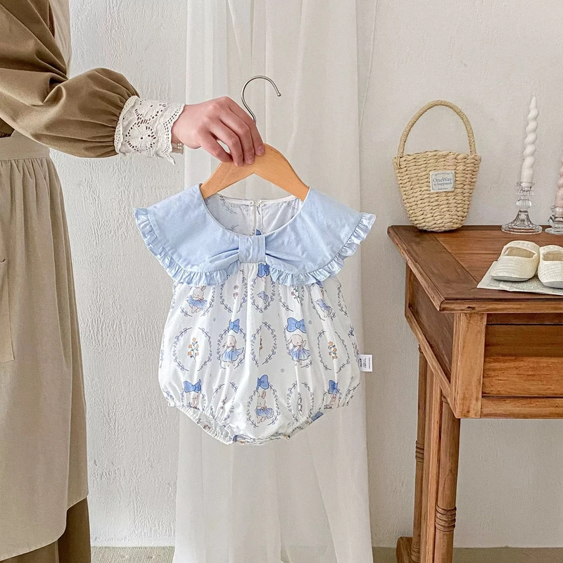 婴儿夏装无袖哈衣女宝洋气公主连体衣夏季薄款可爱超萌韩版包屁衣