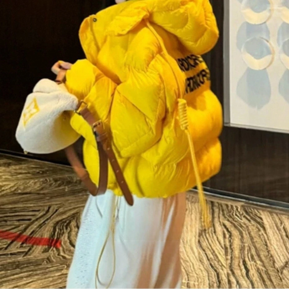 E小个子短款字母连帽棉服女25新款宽松洋气加厚保暖面包服外套潮