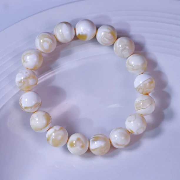 【10.5mm+】俄料·漆瓷白妖花浓蜡蜜蜡圆珠文玩单圈男女士时尚手串