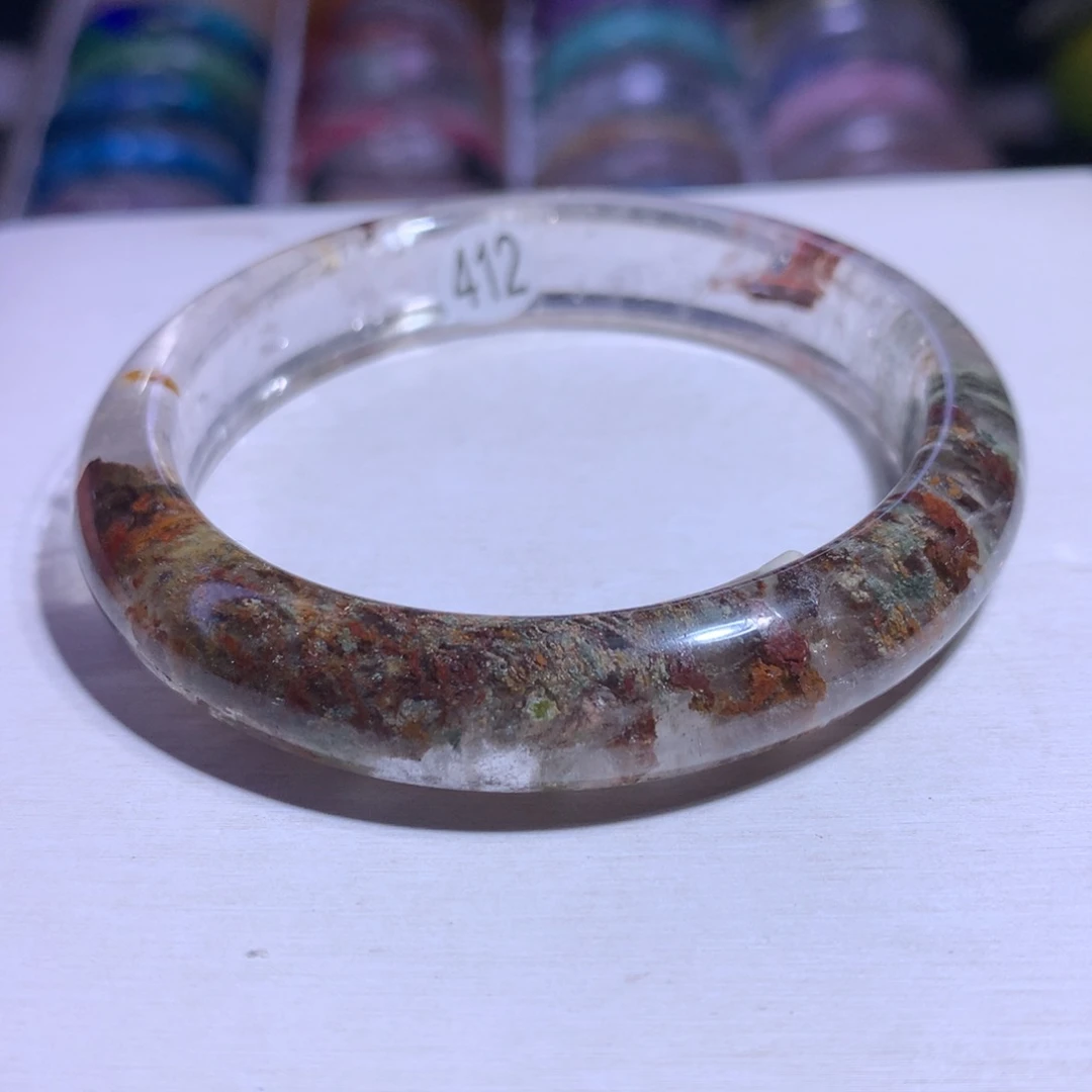 水晶手镯银S925镶嵌绿幽灵55.9圈412