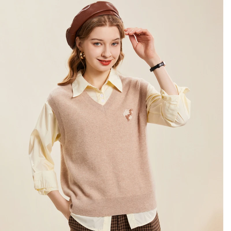 MIHUANG/米皇2025新款100山羊绒V领马甲642325