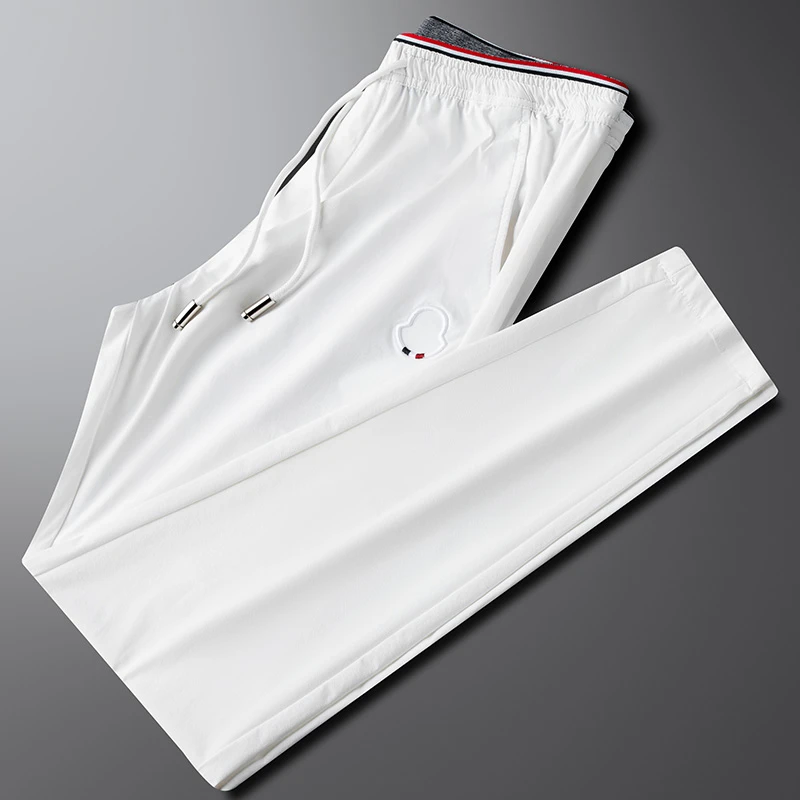 高端夏季薄款冰丝速干休闲裤男款修身2025新款潮流刺绣运动卫裤潮