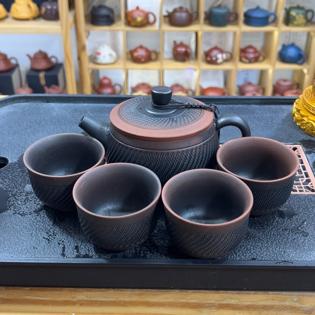 紫砂紫砂紫陶跳刀汉瓦（一壶四杯）