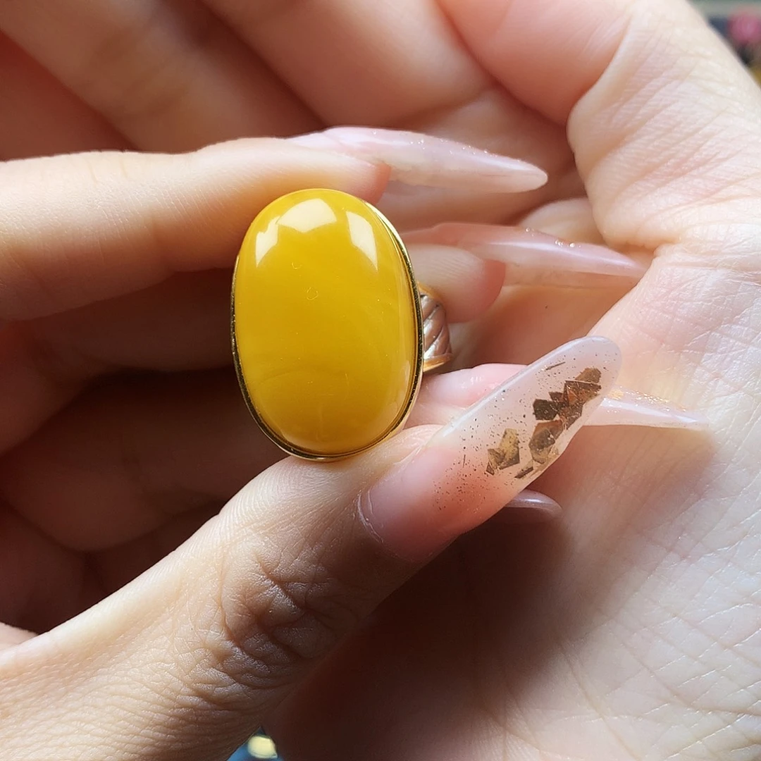 蜜蜡银S925镶嵌戒指戒指