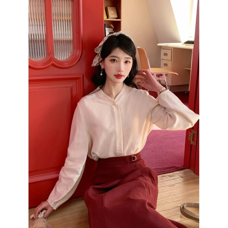 丁佳欣【不挽】港风复古长袖衬衫女宽松显瘦上衣JK0725210