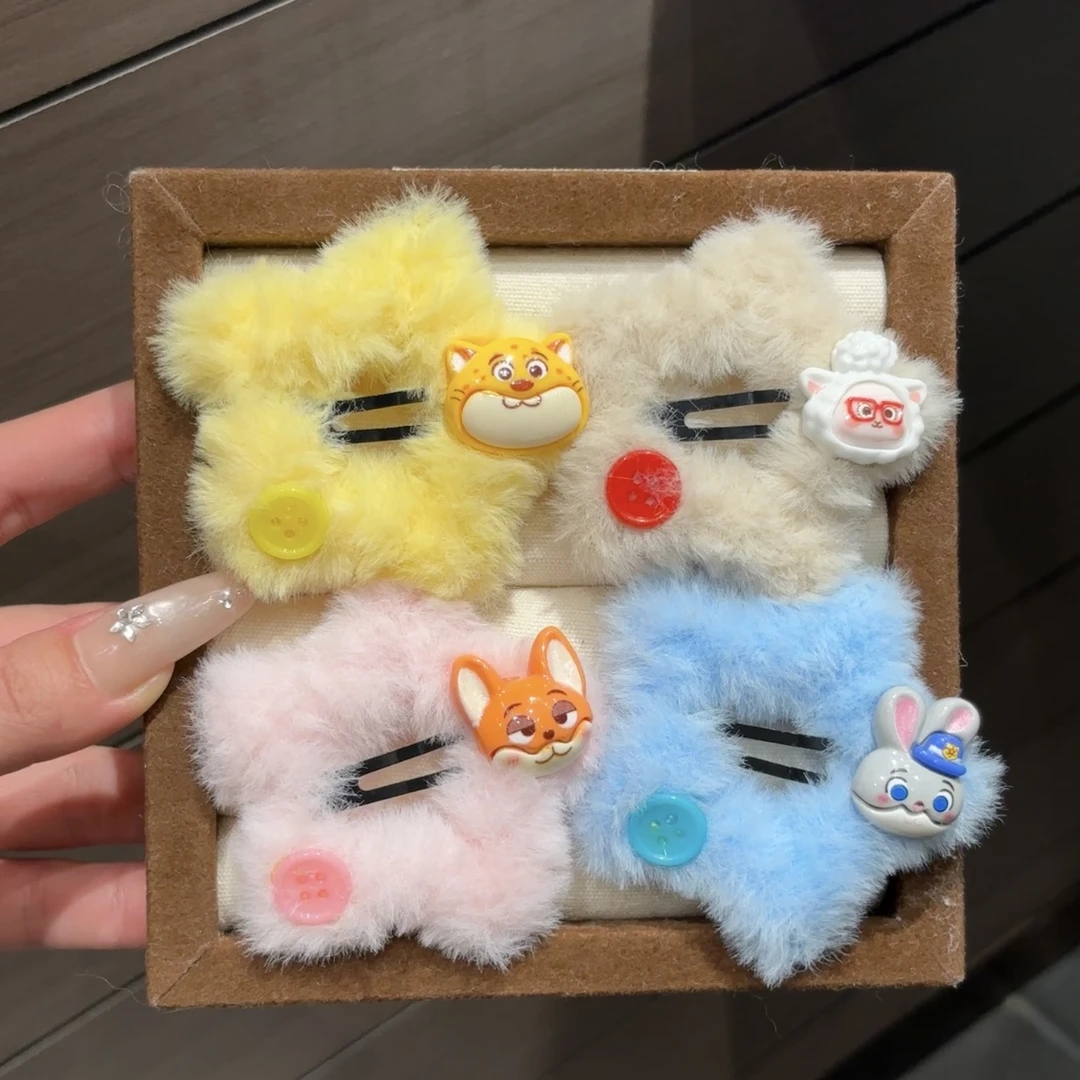 秋冬星星可爱动物城毛茸茸甜美发夹少女毛绒发卡五角星刘海BB发饰