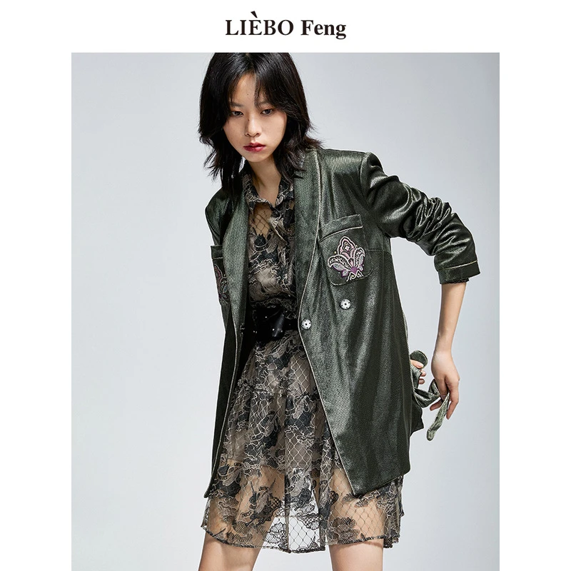【裂帛】LIEBOFeng丝绒烫金刺绣西装7320384002上衣
