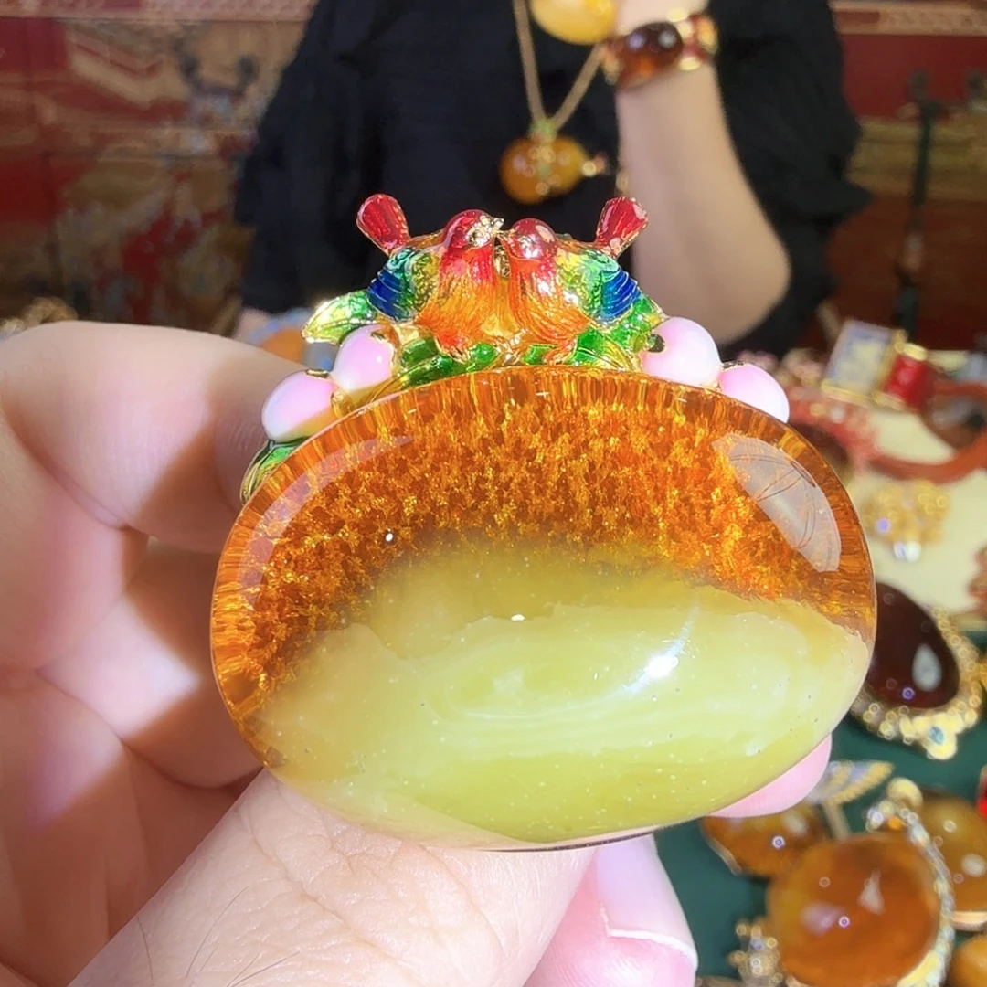 蜜蜡银S925镀金镶嵌戒指