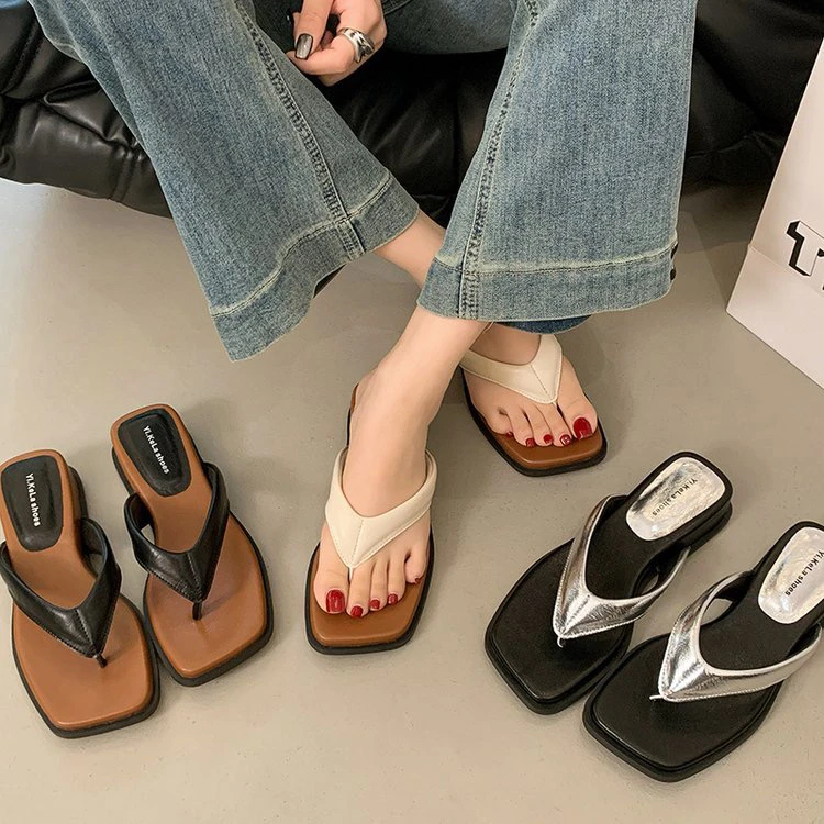 6610时尚坡跟人字拖鞋女夏季外穿2025新款夹脚凉拖鞋绝美凉鞋