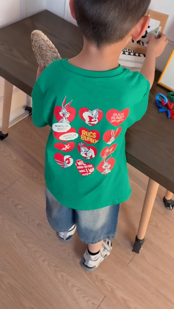 夏季韩版儿童短袖卡通爱心圆领t恤