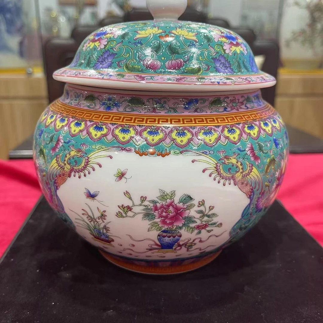 湖蓝色缠枝莲开窗宝珠储物罐