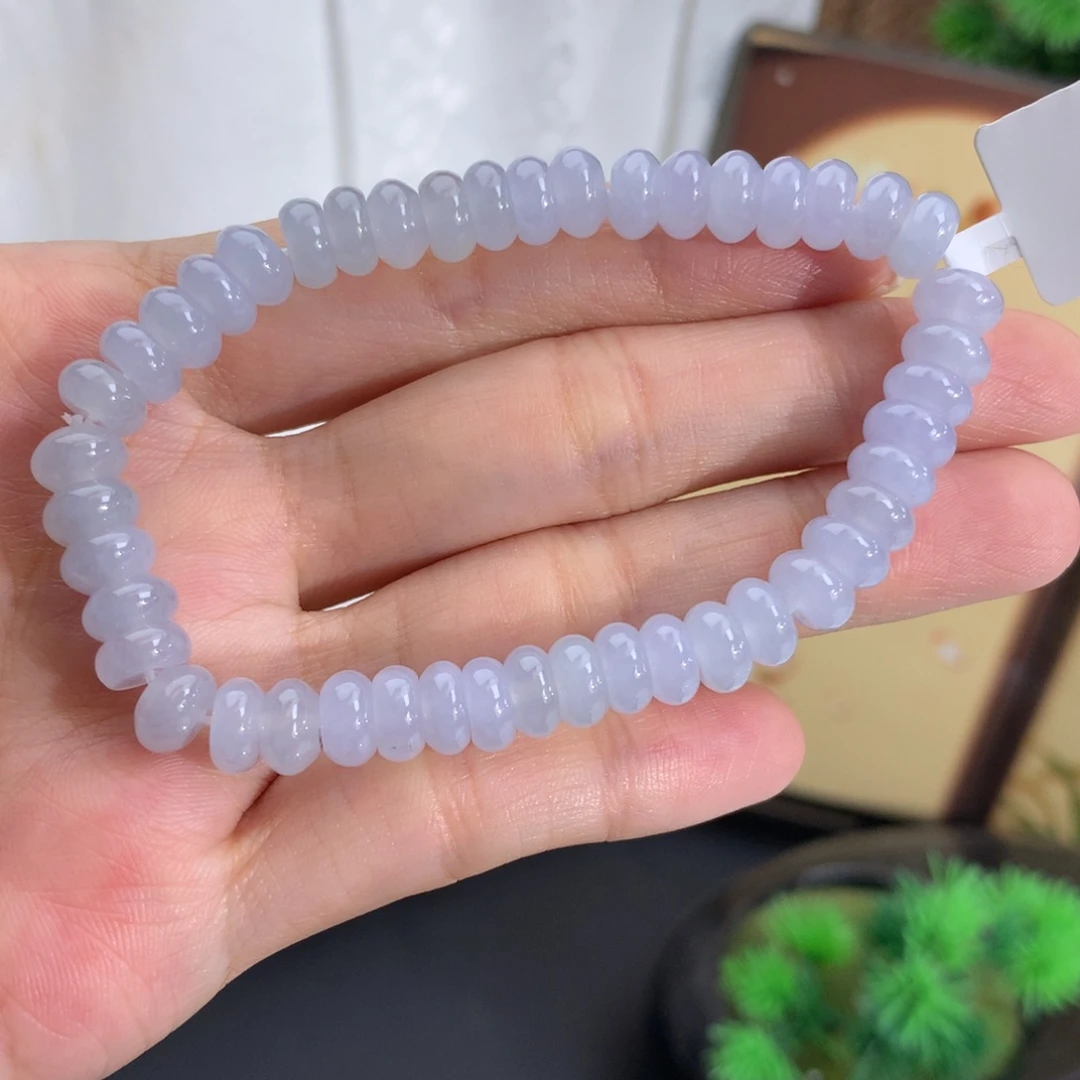 翡翠未镶嵌手串卡7冰胶淡淡蓝紫鼓珠手串