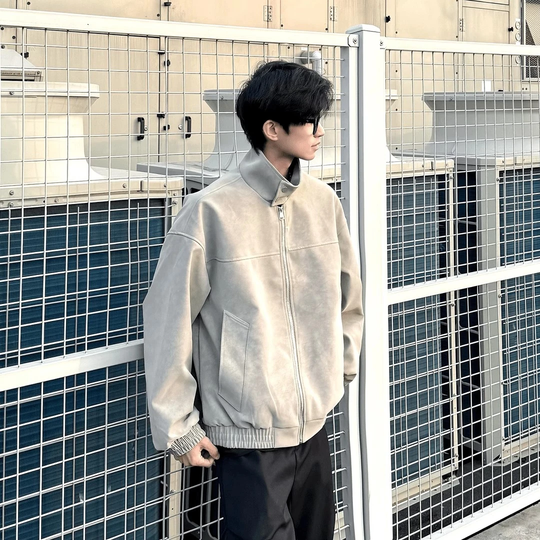 GS春秋季扎染美式复古立领韩版夹克百搭男士宽松休闲情侣外套男款