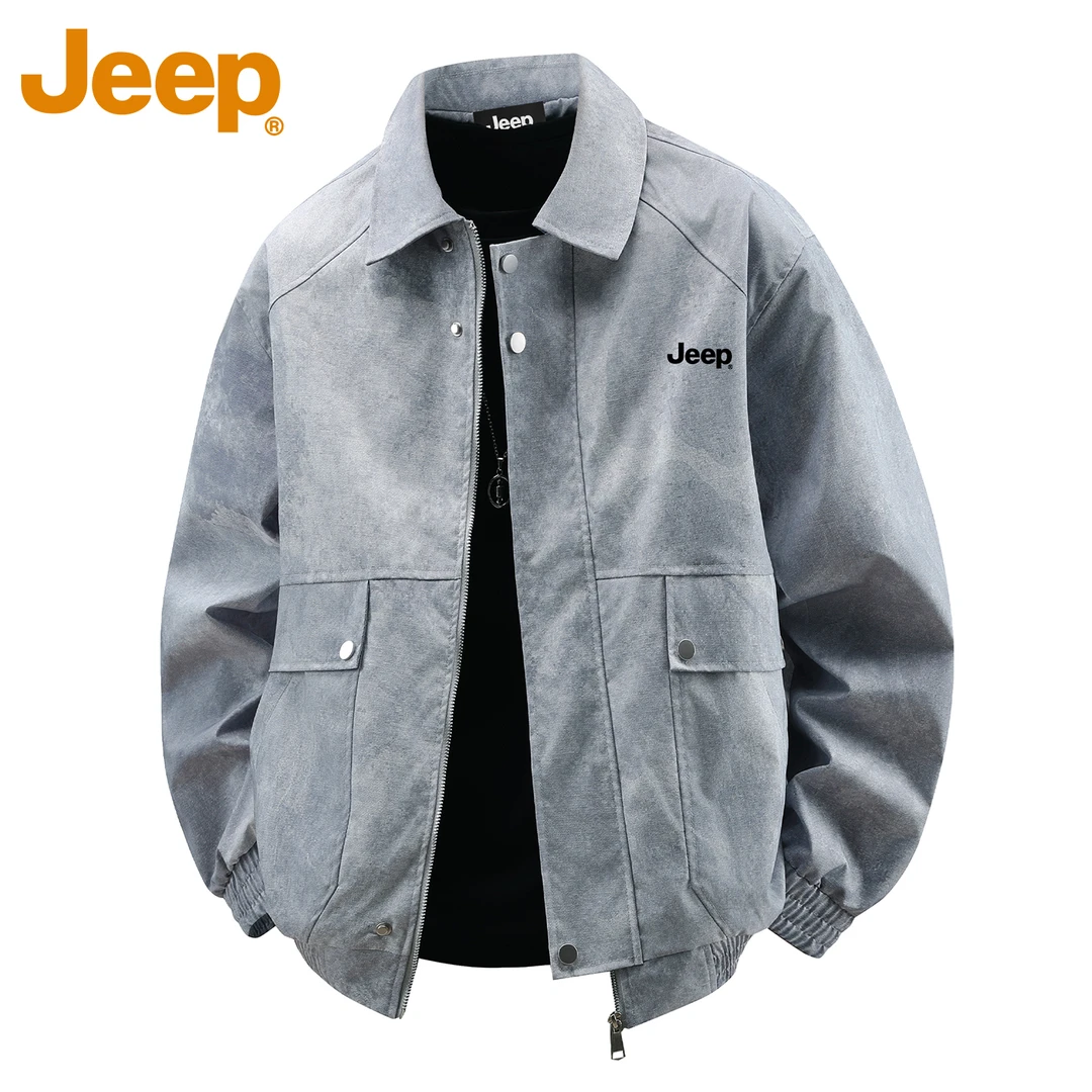 JEEP吉普高级感扎染外套男款秋冬季痞帅翻领宽松美式工装男生夹克
