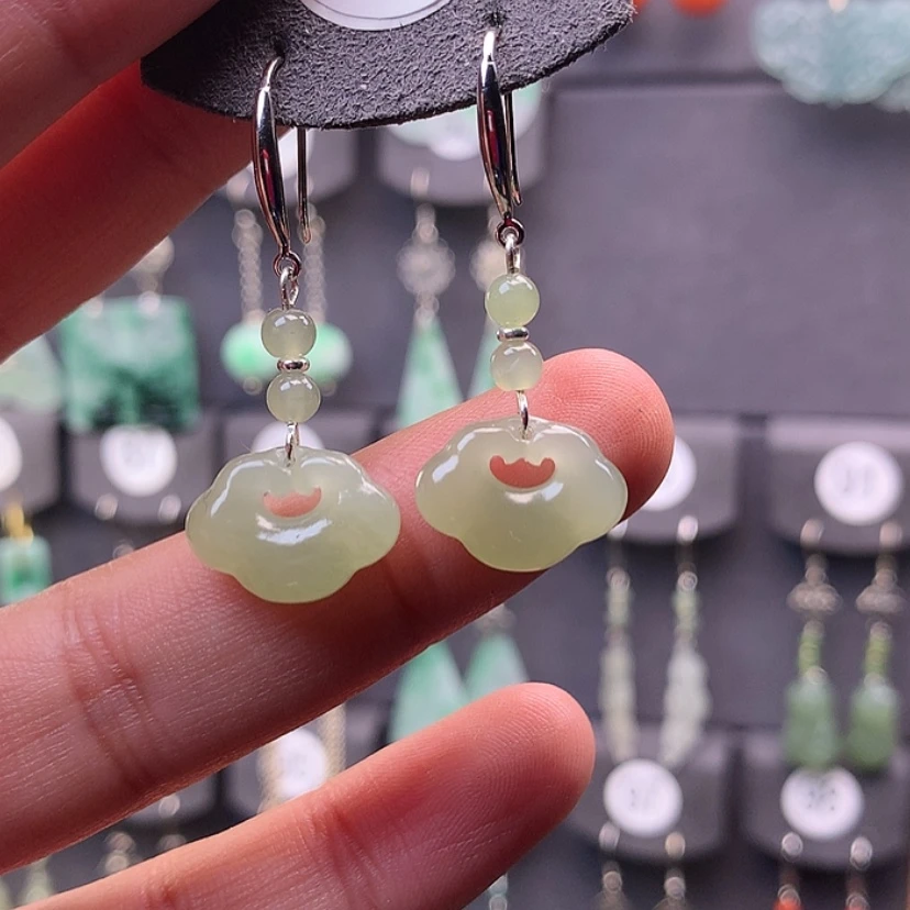 【闪购商品】和田玉耳饰银S925镶嵌