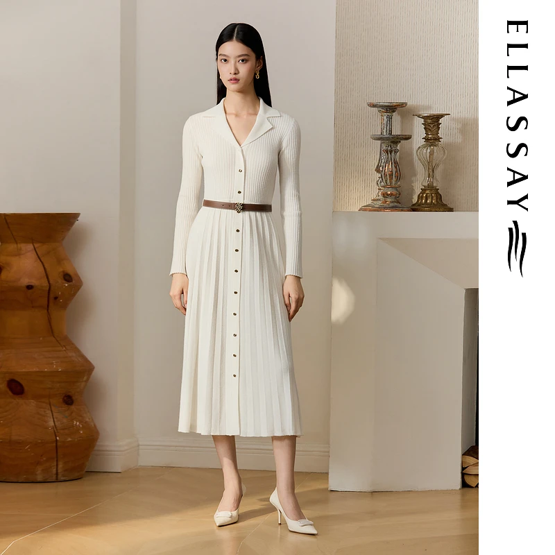 ELLASSAY歌力思2025秋季新款绵羊毛修身针织连衣裙女EWU363M00400
