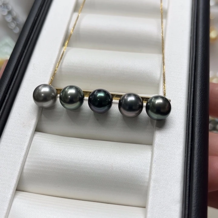 海水珍珠上新大溪地平衡木套链8-9mm18K金镶嵌