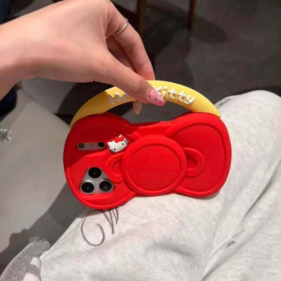 硅胶红色蝴蝶结手提包造型适用iPhone17promax手机壳苹果16可爱15