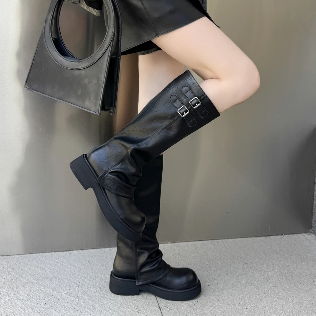 25200-6秋冬软皮裤管靴女时装靴百搭爆款英伦风舒适百搭