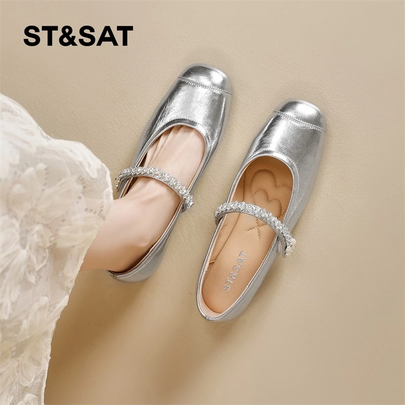 星期六银色单鞋女内增高2025款法式气质水钻一字带玛丽珍鞋晚晚鞋