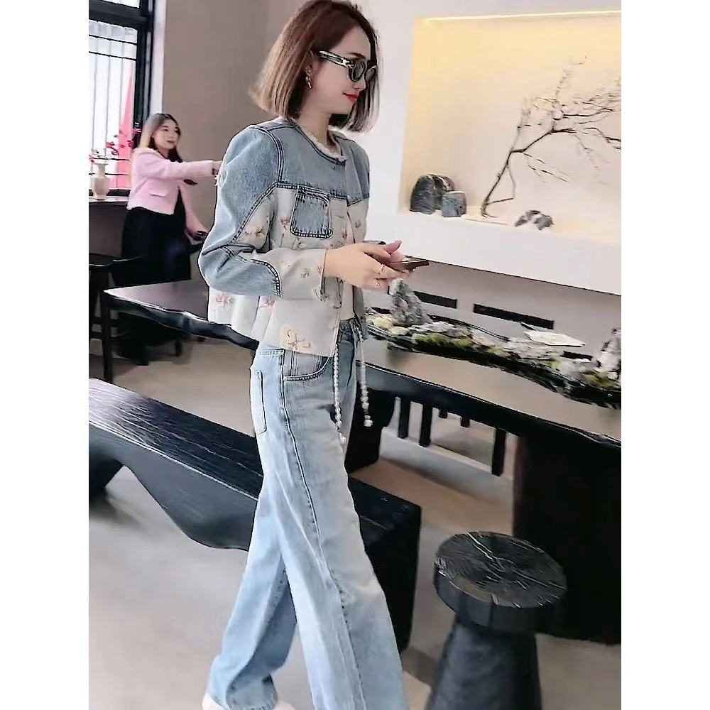 2025气质牛仔套装女秋季新款显瘦洋气开衫时尚长袖上衣长裤两件套