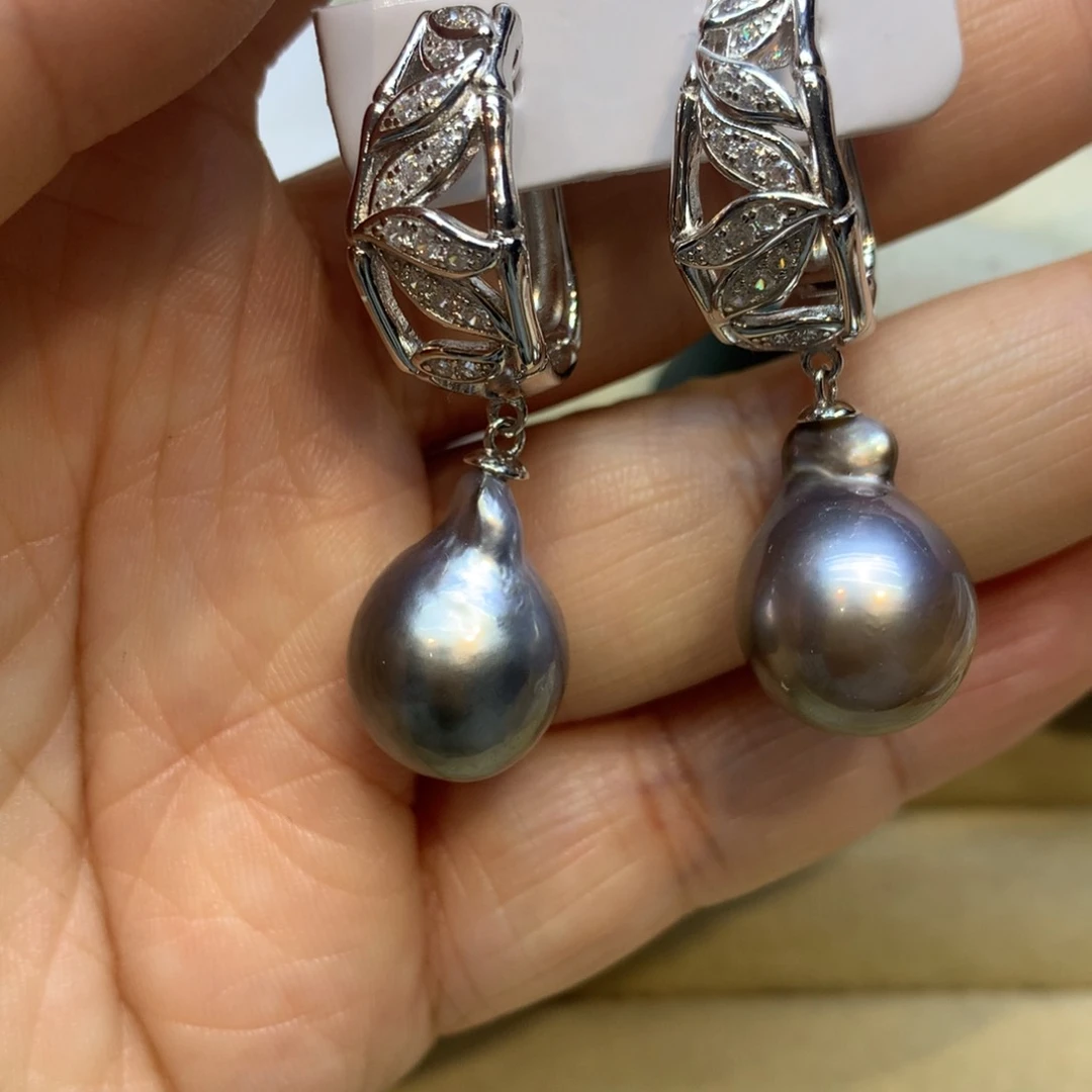 银S925镶嵌耳饰海水珍珠