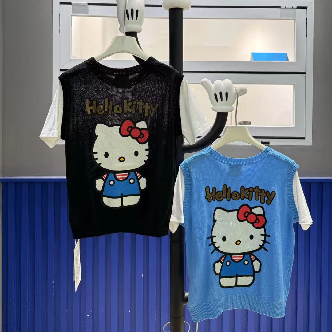 欧洲站5240#BOHAN秀秀2025秋季新品猫咪图棉袖拼接针织假两件上衣