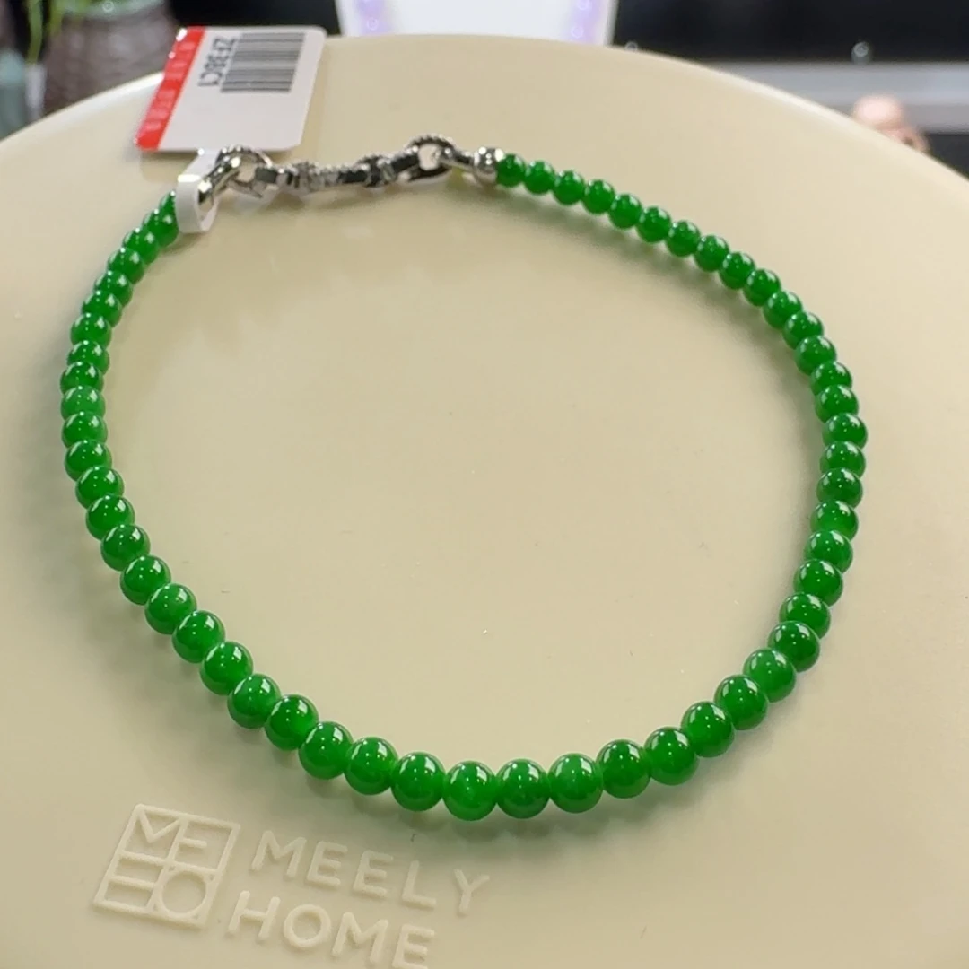 翡翠手链未镶嵌辣阳绿小米单圈