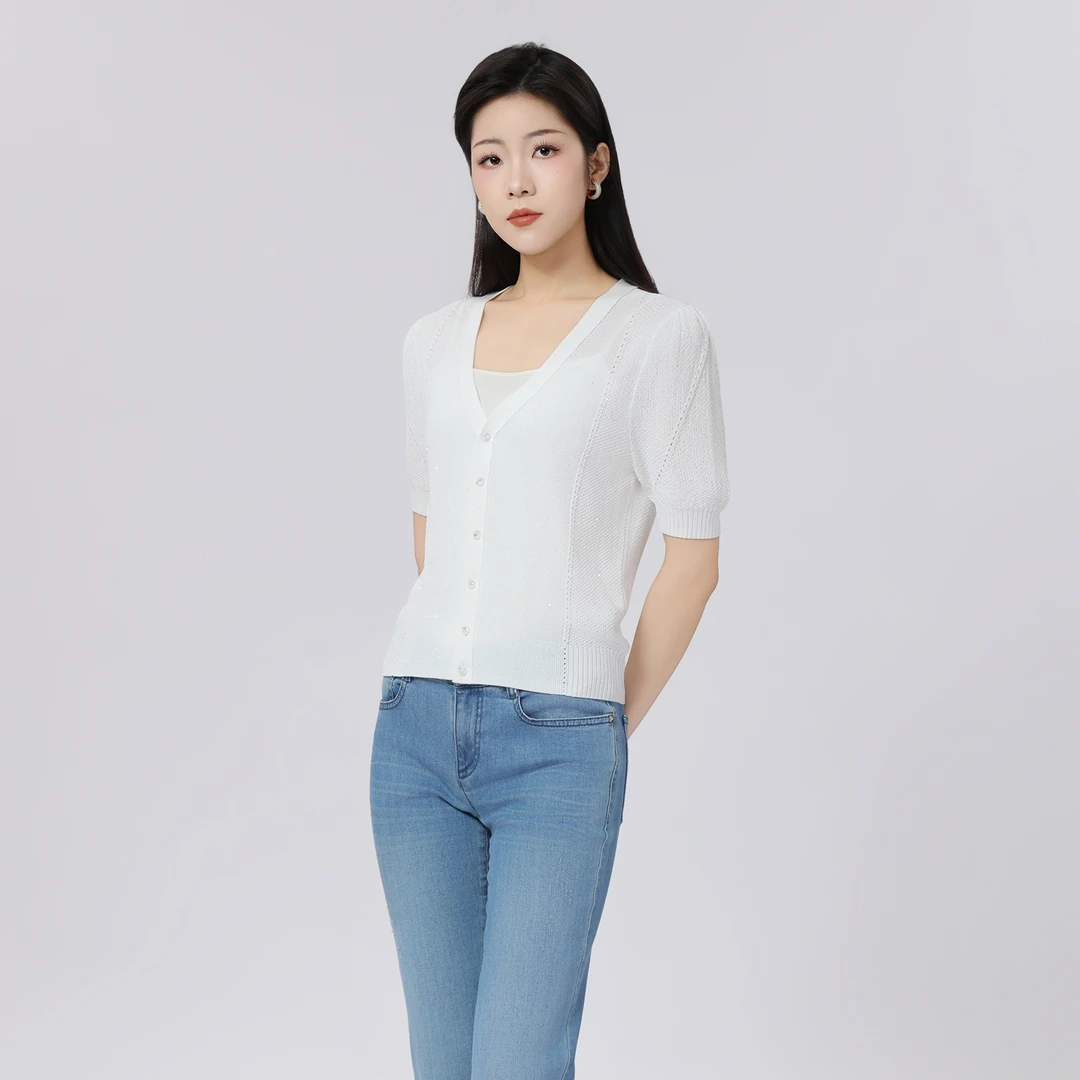 AMASS/阿玛施新款夏季时尚百搭显瘦V领纯色欧若风针织衫5499253