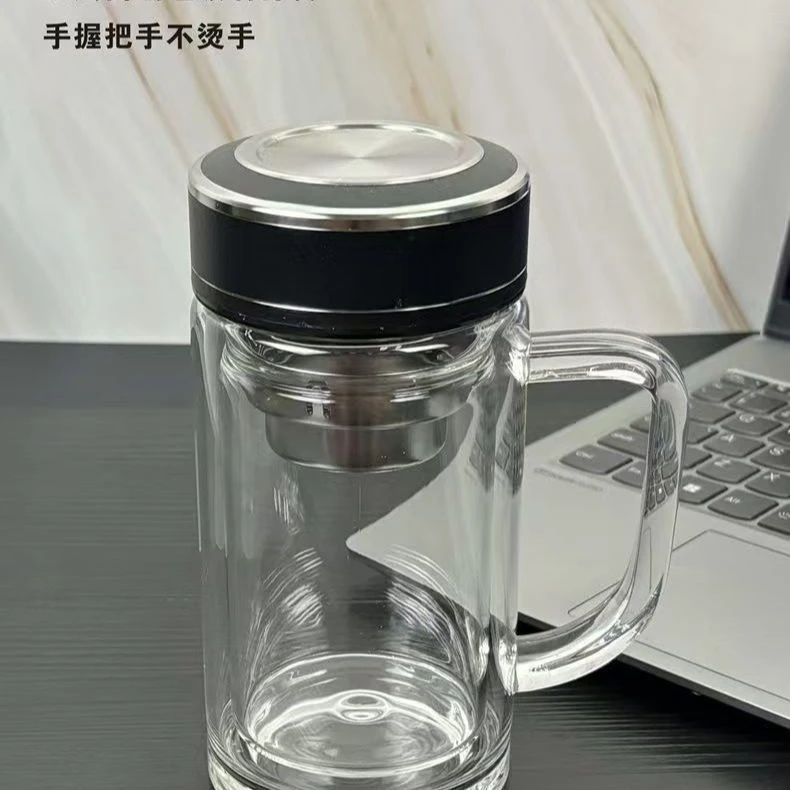 双层玻璃杯茶水水杯大容量分离耐高温男士办公杯子家用把手茶杯
