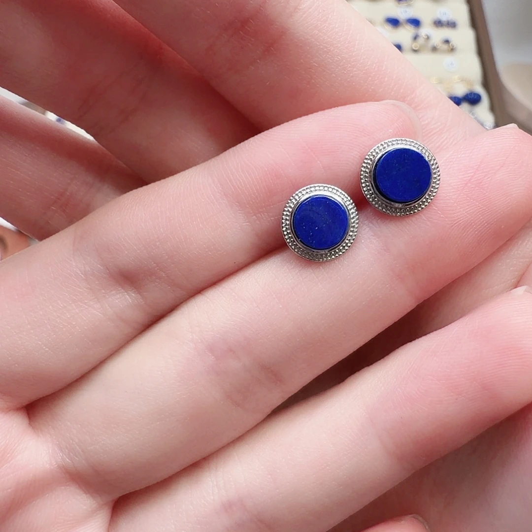 青金石银S925镶嵌耳饰新品