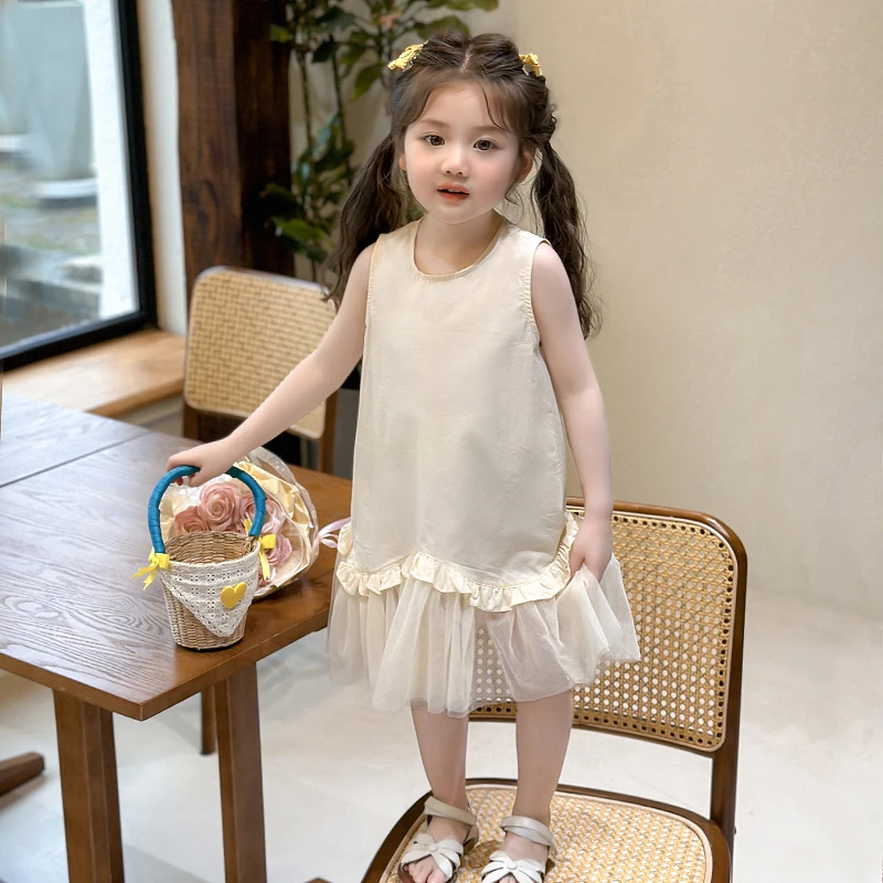 女童连衣裙2025夏季新款儿童网纱拼接礼服裙小女孩棉布公主裙纱裙