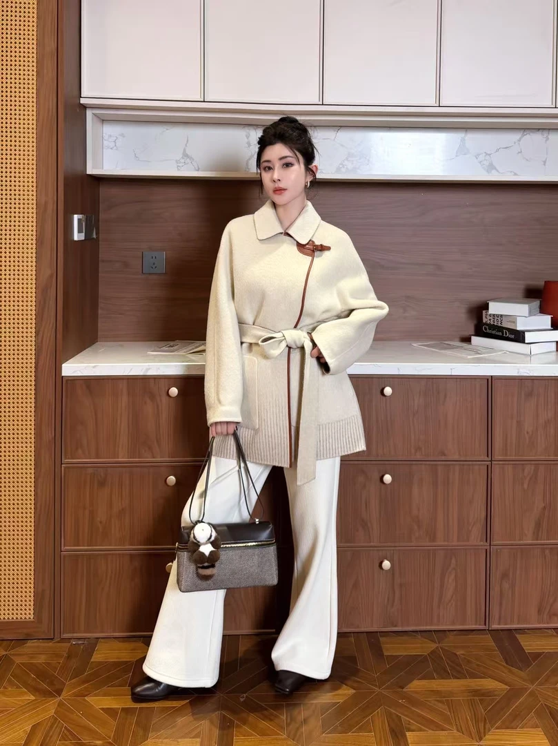 【AS小爱玛】25新经典大气H家拼皮羊绒羊毛中长款大衣AS25QDY00484