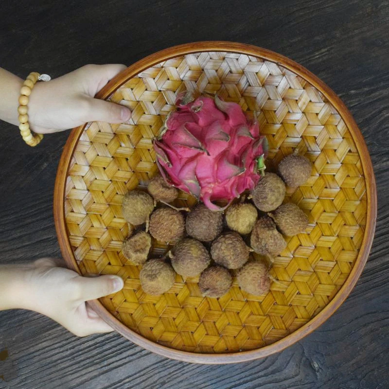 手工竹编水果盘 日式面包点心盘 家用桌面收纳筐零食干果杂物托盘