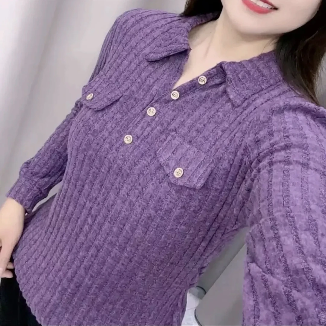 2940春季百搭新款网红洋气时尚气质翻领打底衫