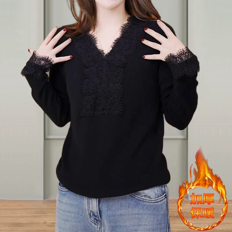 打底衫女内搭欧货蕾丝拼接v领百搭气质内搭显瘦t恤小众休闲衣服