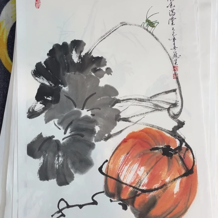 国画四尺三开作品